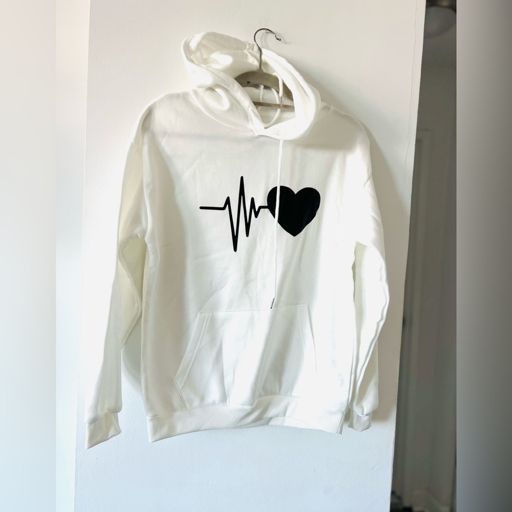 White Hoodie with Heartbeat Design